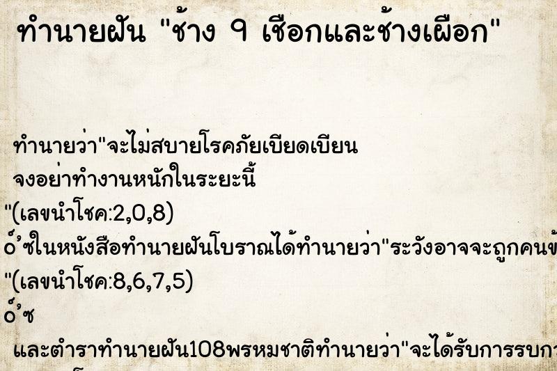 ทำนายฝันทำนายฝันช้าง9เชือกและช้างเผือก